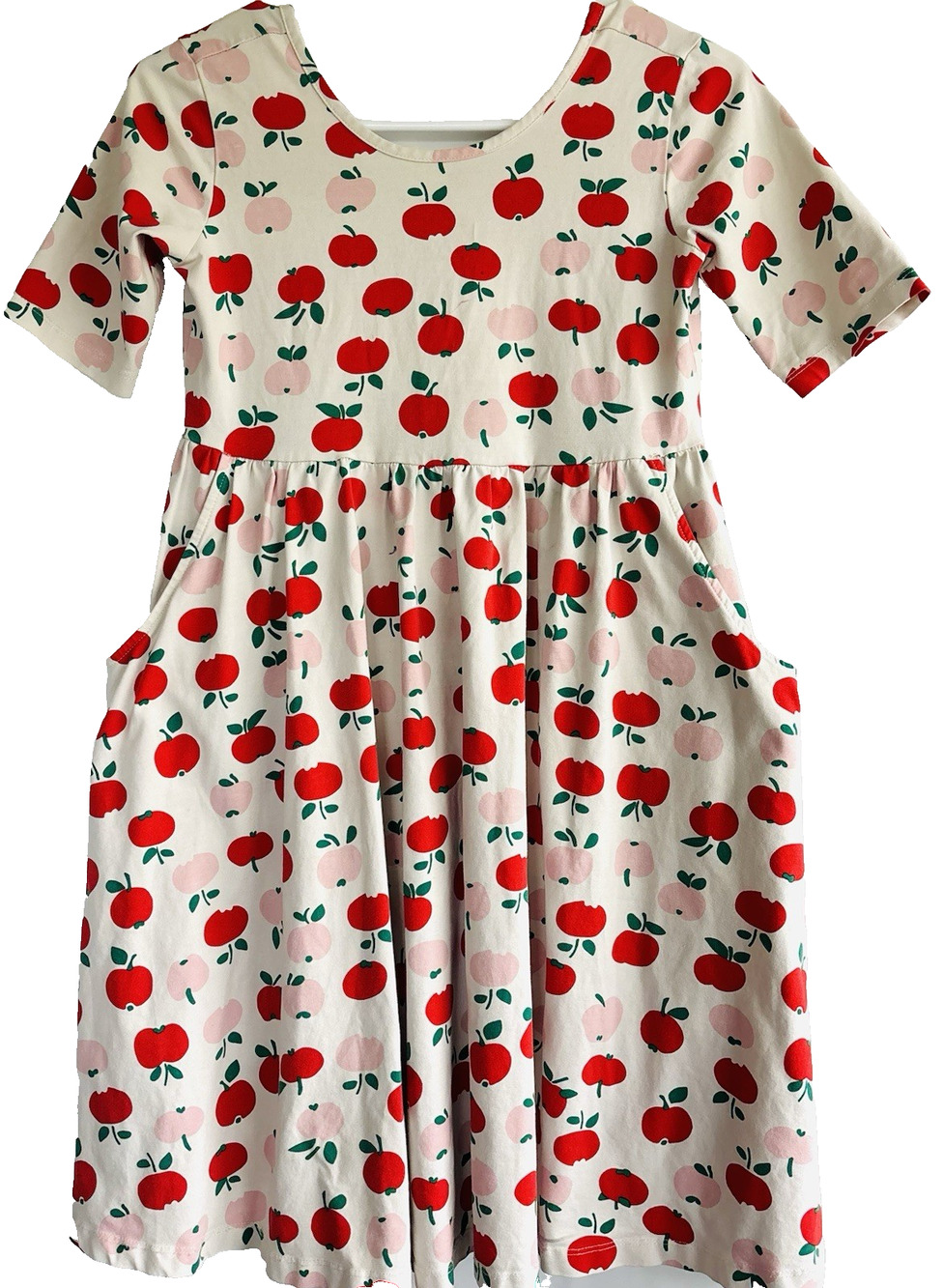 Hanna Anderson T Shirt Dress 150cm 12 Red Pink Apples Short Sleeve Pockets